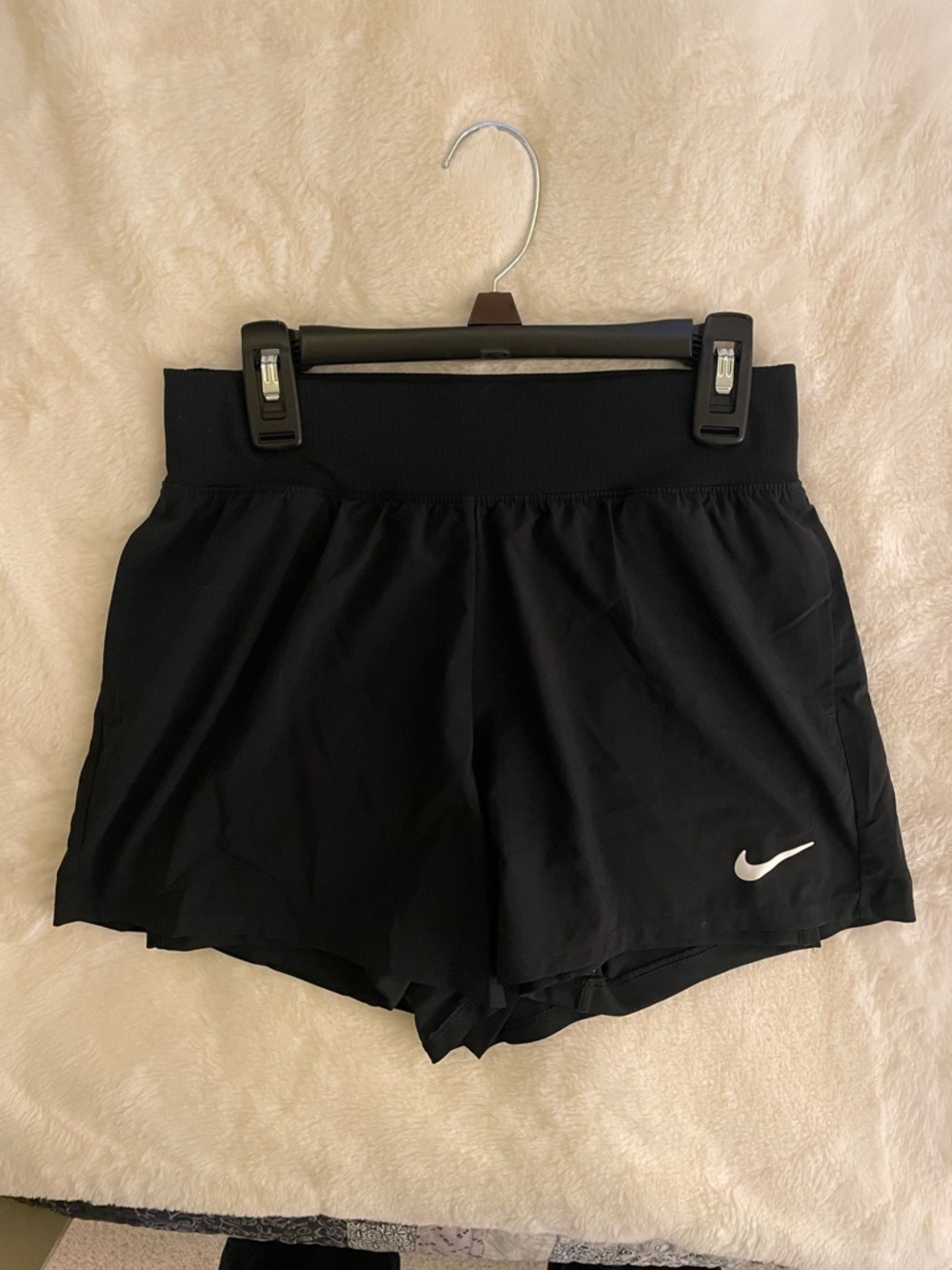 Nike Women’s Black Athletic Layered Running Shorts with Swoosh XS NWOT Pockets - Picture 7 of 16